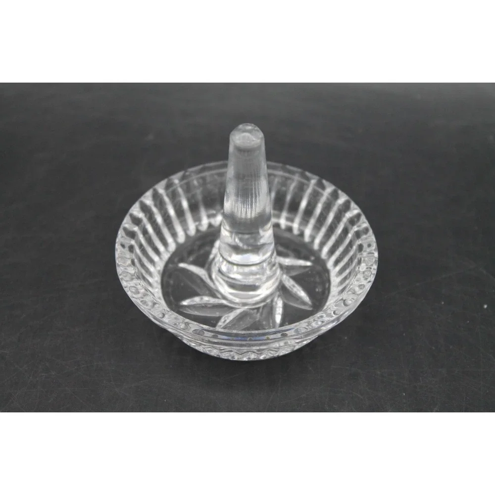 Vintage Clear Pressed Glass Ring Holder Starburst Jewelry Dish Vanity Tray